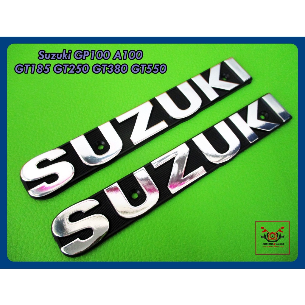 SIDE FUEL TANK EMBLEM "CHROME" STICKER (2 PCS.) (17x2.5 cm) For SUZUKI GP100 A100 GT185 GT250 GT380 GT550 / สติ๊กเกอร์