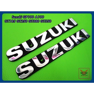 SUZUKI GP100 A100 GT185 GT250 GT380 GT550 SIDE FUEL TANK EMBLEM "CHROME" STICKER (2 PCS.) size 17x2.5 cm / สติ๊กเกอร์