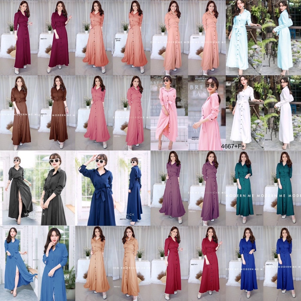 TwinsShopVip พร้อมส่ง TW4667 แม็กซี่เดรส กระดุมหน้า maxi dress button front