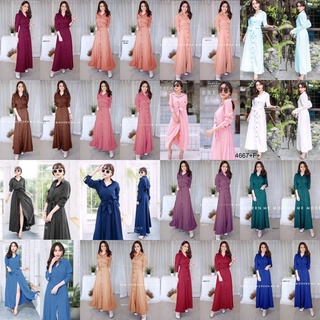 TwinsShopVip💗พร้อมส่ง TW4667 แม็กซี่เดรส กระดุมหน้า maxi dress button front