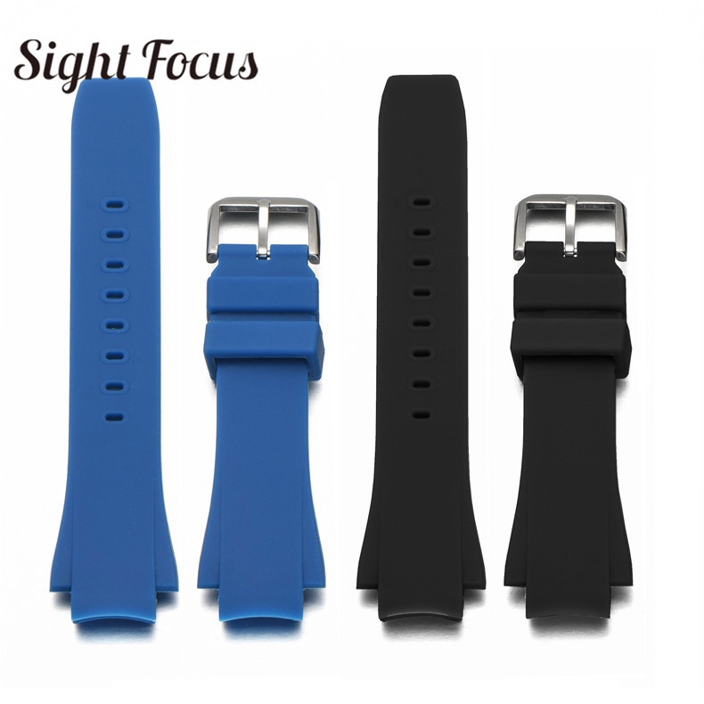 25x16 มม. (กว้าง Lug) 7 มม. (Lug ความลึก) นาฬิกาสำหรับ Substitute for IWC Aquatimer IW354807 IW353804 เปลี่ยนสายนาฬิกาสร้อยข้อมือผู้ชายสีดำ Silionce ยาง Watchband Masculino