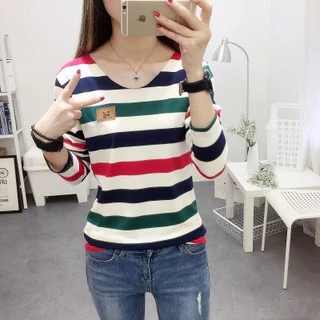 NEWรุุ่น-207ใหม่ผู้หญิงแขนยาวลายเสื้อลิ้วbottomingเสื้อยืด Trend สไตล์เกาหลี ผ้าสวมใส่สบาย พร้อมส่ง จ่ายปลายทาง