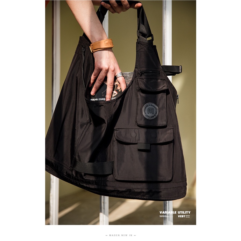 Retro Young Men เครื่องมือกลางแจ้ง Tough Guy ญี่ปุ่น Multi-Functional ยุทธวิธีเกราะเสื้อกั๊กแขนกุดผู้ชาย Dual-U - รูปที่ 5