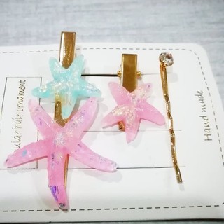 K020กิ๊บติดผม.กิ๊บแฟชั่น.กิ๊บเกาหลี.กิ๊บแฟชั่น. 1แพ็ค มี 3ชิ้น**ปลาดาวสีชมพู*เขียว