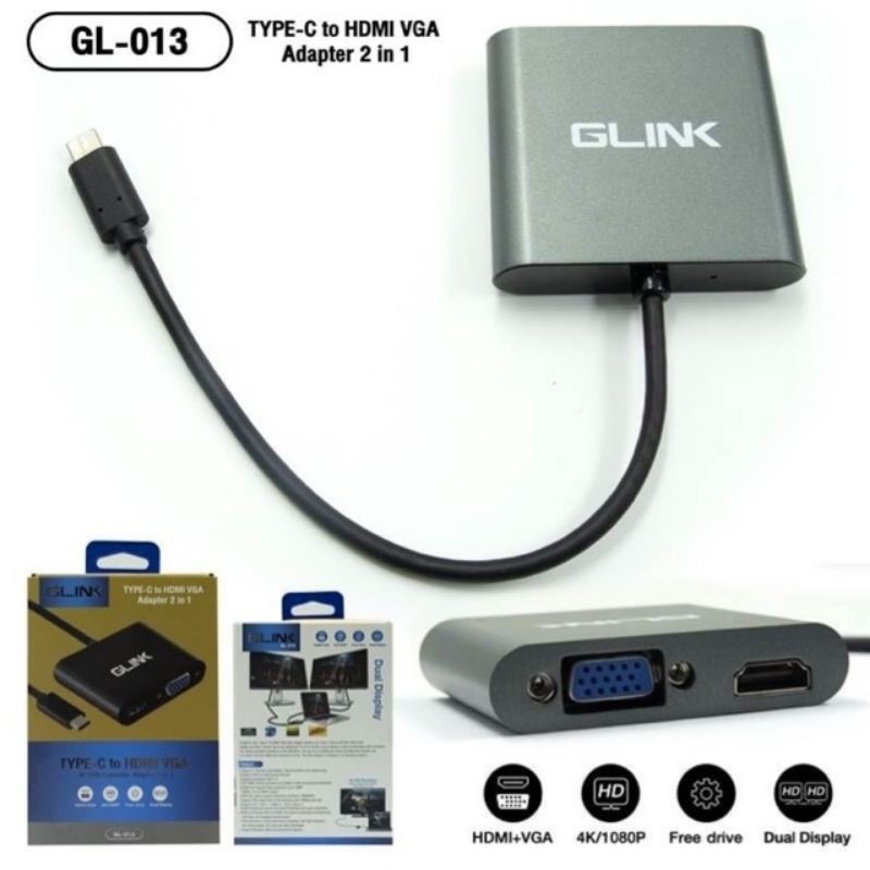 GLINK GL013 TypeC to Hdmi Vga Adapter 2in 1 Shopee Thailand