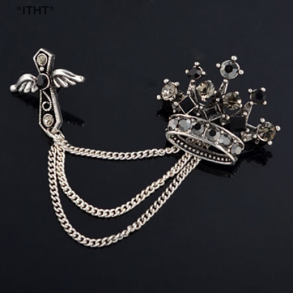 [[ITHT]] Groom and Men Jewelry Accessories Rhinestones Crown Cross Badge Tassel Brooch  [Hot Sell] #4