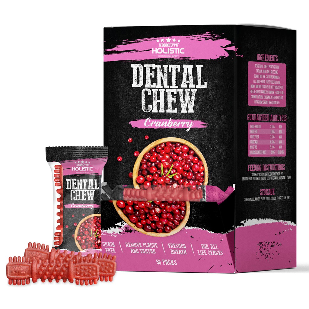 Absolute Holistic Cranberry Dental Dog Chew 4 นิ้ว (25g) - 50 ชิ้น