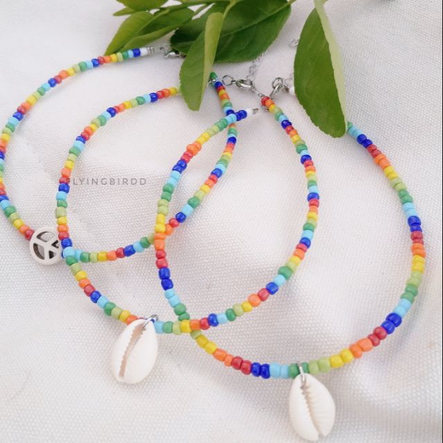 Vivid Rainbow Shell / Peace Choker ⛱️ สร้อยหอย สร้อยลูกปัดสีรุ้งจี้หอย สร้อยสมายลี่ สร้อยไปทะเล ภาพถ่ายจากสินค้าจริง
