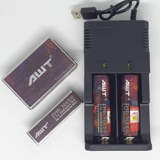 ถ่านชาร์จ AWT IMR 18650 3.7V 3500 mAh 35A สีรุ้ง 2 ก้อน + รางชาจ คู่ 1 ตัว