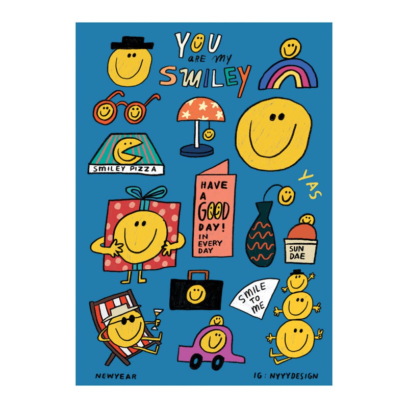 (nyyydesign) Smiley Sticker Size A5 สติ้กเกอร์กันน้ำ ไม่ทิ้งคราบกาว / แปะlaptop ได้ / สินค้าพร้อมส่ง InStyle
