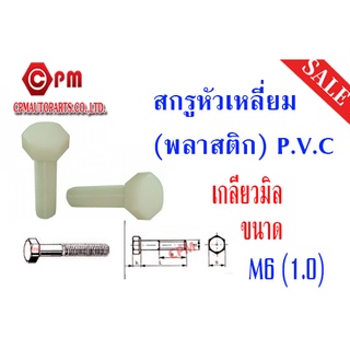 สกรูหัวเหลี่ยม (พลาสติก) เกลียวมิล ขนาด M6(1.0)