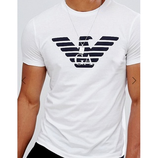 [S-5XL] Emporio ARMANI เสื้อยืด สีขาว พิมพ์ลายนกอินทรีย์ ขนาดใหญ่ ทรงเข้ารูป