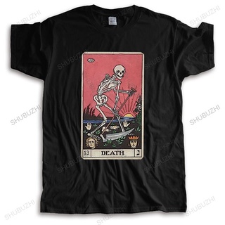 [S-5XL] เสื้อยืดแขนสั้น ผ้าฝ้าย พิมพ์ลายหัวกะโหลก Death Tarot ฮาโลวีน สําหรับผู้ชาย