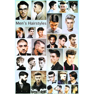 โปสเตอร์ ทรงผมชาย Mens Hairstyles Poster 24”x35” Inch Fashion Barber Salon Hairdresser v1