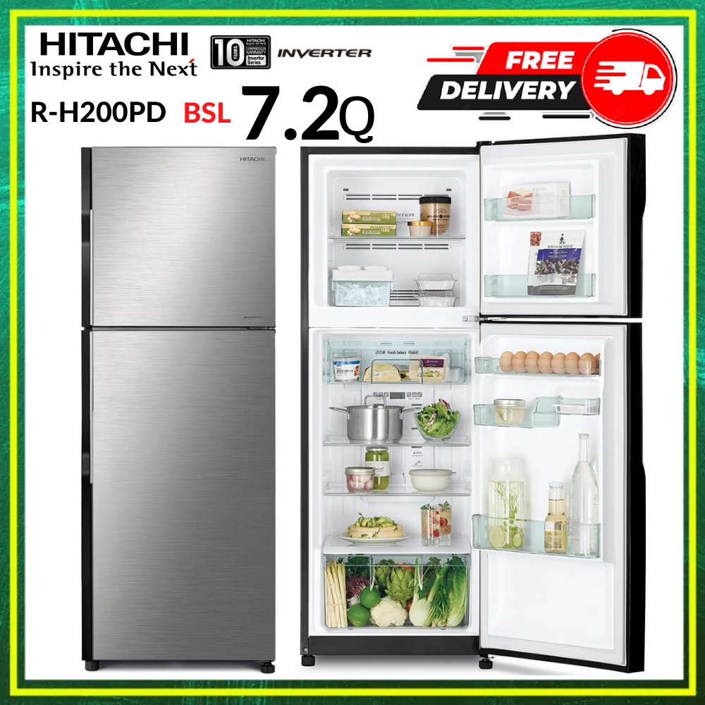 HITACHI R-H200PD RH200PD  ขนาด7.2คิว Inverter ตู้เย็น ตู้เย็นฮิตาชิ ตู้เย็น2ประตู R-H200PD BSL
