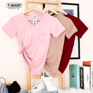 🎀เสื้อเรย่อน เสื้อยืด คอวี มีกระเป๋า  แขนสั้น T-shop