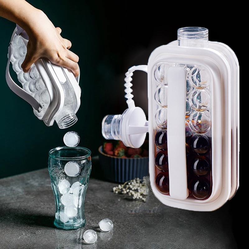 2 In 1 Ice Ball Maker Mold เครื่องทําน้ําแข็ง แบบพกพา สร้างสรรค์ ขวดน้ําแข็ง ทรงกลม กาต้มน้ําบาร์ เครื่องมือครัว