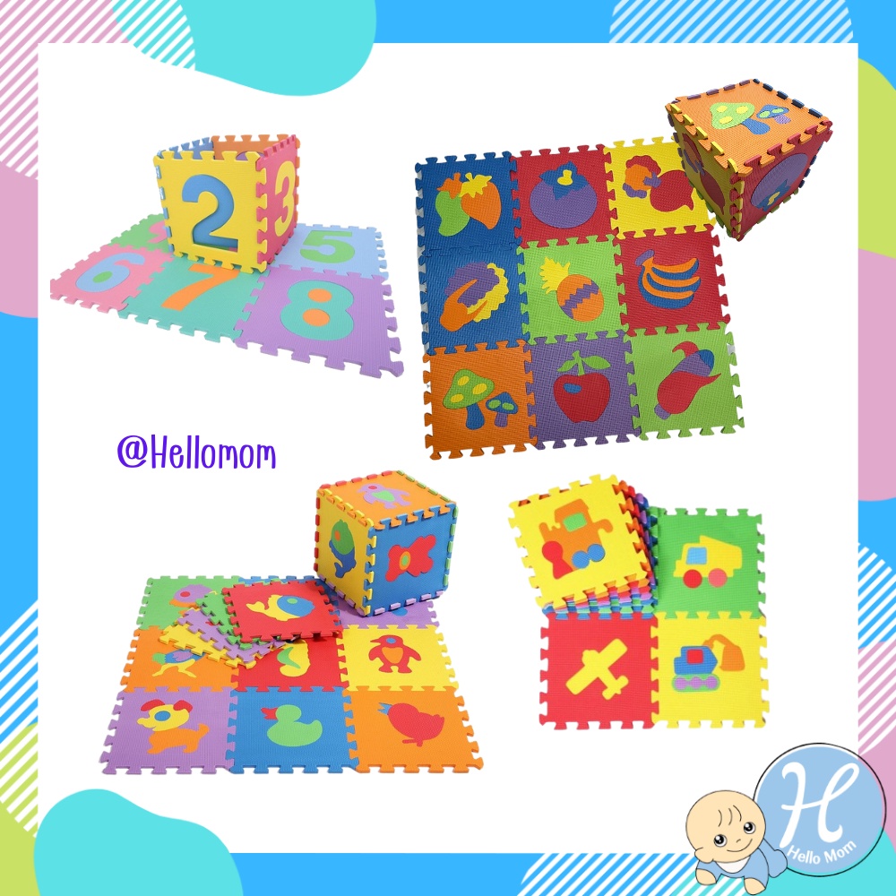 HelloMom แผ่นรองคลาน ซื้อ 1แถม1 รองคลานแบบจิ๊กซอร์ ลายสัตว์ แถมฟรี รองคลานแบบจิ๊กซอร์ คละลาย มี มอก.