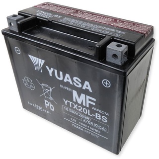 แบตเตอรี่ YUASA ยัวซ่า แบตเตอรี่แห้งมอเตอร์ไซค์ รุ่น YTX20L-BS (12V18Ah) ความด่างศักย์ไฟฟ้า (โวลท์) : 12V ความจุ (แอมป์)