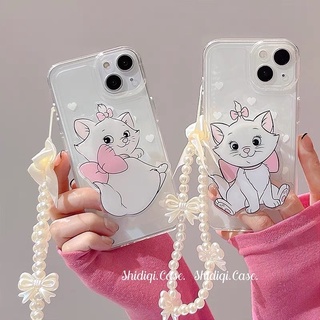 พร้อมส่ง🎀 เคสสำหรับ iPhone case เคสไอโฟน ไอริงแมวมาลี+โซ่มุกคล้องมือ Holder เคสใส เคสคล้องมือ Griptok I7plus-13Promax