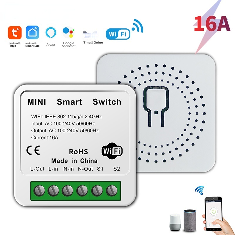 Tuya WiFi Mini DIY สมาร์ทสวิทช์ 10A/16A APP รีโมทคอนโทรลทํางานสําหรับ Alexa Google