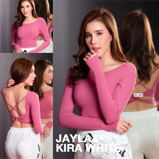 #SS84 Jayla เสื้อคลุมออกกำลังกายแขนยาวผ้าคอตตอนเนื้อนุ่ม ปลายแขนสอดนิ้วโป้งได้+#SS86 Kira White กางเกงวอร์มมีซิปรูดได้