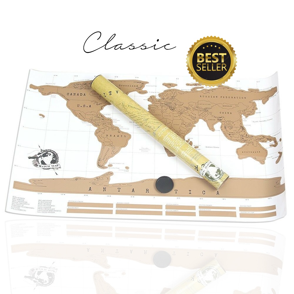 [ส่งฟรี] World Scratch Map Classic แผนที่โลกขูดได้ แถม! ปากกาขูด