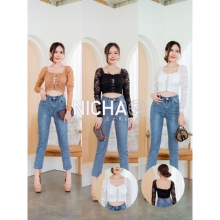 NICHA online 🛒🦋ครอปแขนยาว ผ้าลูกไม้ สานอก เสริมฟองน้ำ ซับใน สายฝอห้ามพลาดด 🔥🔥🔥🔥