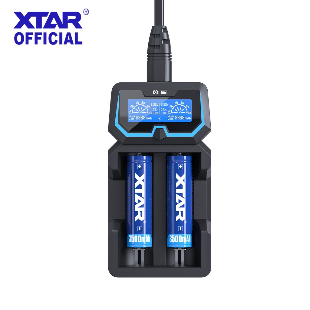 XTAR X2 AC Powered 2A Fast Charging LCD Li-ion/ Ni-MH เครื่องชาร์จแบตเตอรี่รุ่นขยาย