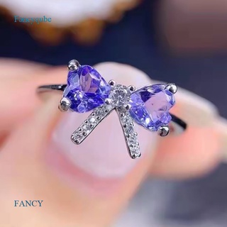 Fancy แหวนเงิน 925 ฝังเพทาย AAA สีม่วง ประดับโบว์ สไตล์เกาหลี เครื่องประดับ สําหรับผู้หญิง งานแต่งงาน หมั้น ของขวัญ