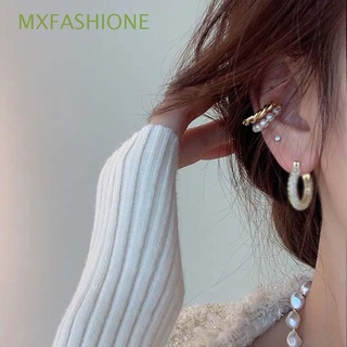 Mxfashione ต่างหูลูกปัด ทรงกลม ประดับมุก สองวงกลม สไตล์เกาหลี เรโทร เรียบง่าย เครื่องประดับแฟชั่น