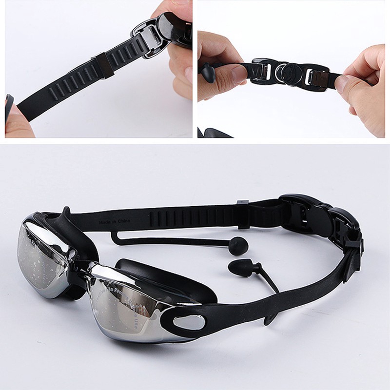 แว่นตาว่ายน้ําซิลิโคน สายตาสั้น แบบมืออาชีพ ป้องกันหมอก หรือ แว่นตาว่ายน้ํา UV แบบใส พร้อมที่อุดหู LL006 - รูปที่ 2