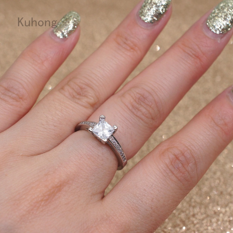 Big Square Zircon Love Ring Minimalist Bride Promise Wedding Ring Silver Filled Crystal Finger Ring