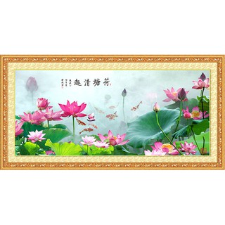 ชุดปักครอสติชพิมพ์ลาย บึงบัว ดอกบัว (Lotus pond Cross stitch)