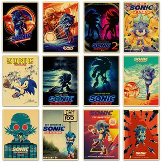 โปสเตอร์วอลล์เปเปอร์ รูปภาพยนตร์ Sonic the Hedgehog สไตล์เรโทร สําหรับตกแต่งบ้าน