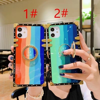 Samsung Note 20 Ultra Note 8 9 Note 10 plus A9 2018 A750 Fashion Rainbow Square Phone Case With Finger Ring Bracket Phone case