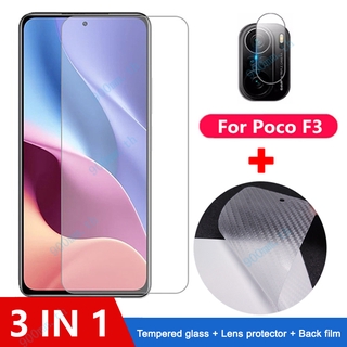 3-in-1 ฟิล์มกระจก Poco F3 M3 X3 NFC Pro กระจกนิรภัย Xiaomi POCO F2 M2 X2 F3 M3 X3 NFC Pro Redmi K30 K40 Pro ป้องกันหน้าจอ ฟิล์มกระจกกันเลนส์กล้อง &amp; ฟิล์มหลัง