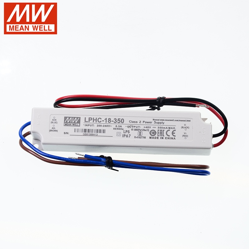 LPHC-18-350 MEAN WELL LED อินพุต 220V AC ถึง 6 ~ 48V DC 350mA 16.8W กันน้ํา IP67 Switching Power Supply