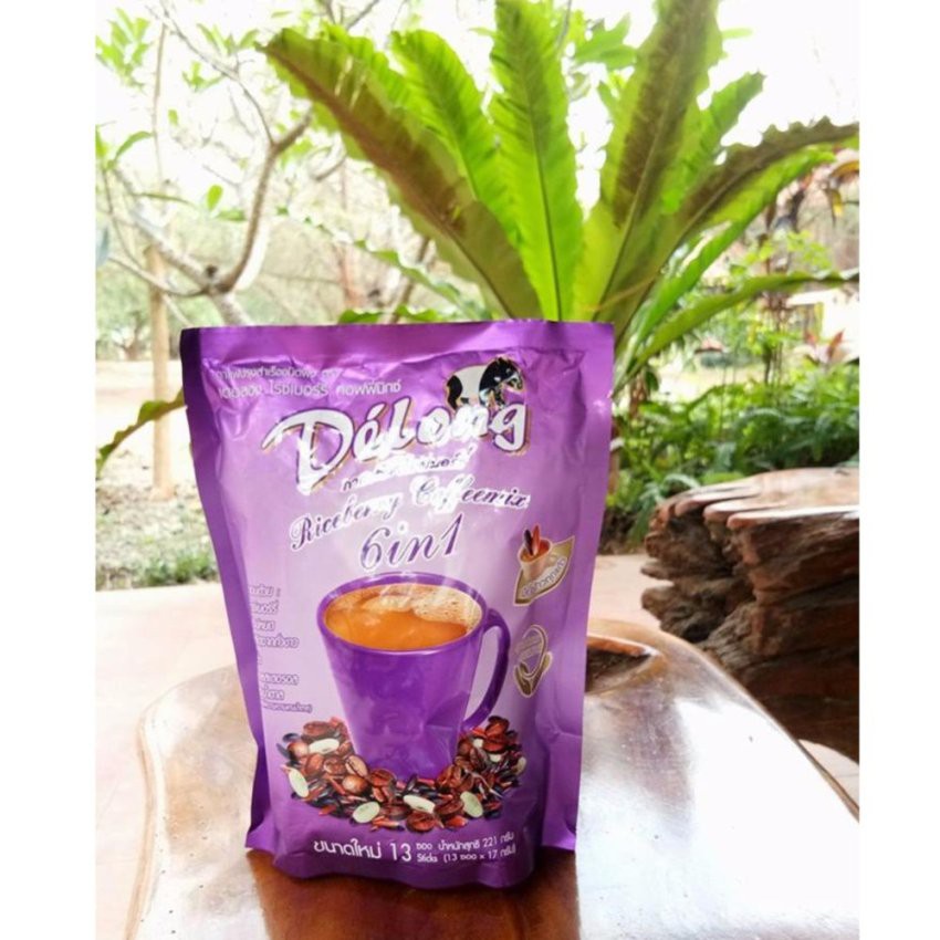 Delong Riceberry Coffeemix 6 in1(Not mix sugar, Low fat and benefit from rice) 13 sachets x 17 g.