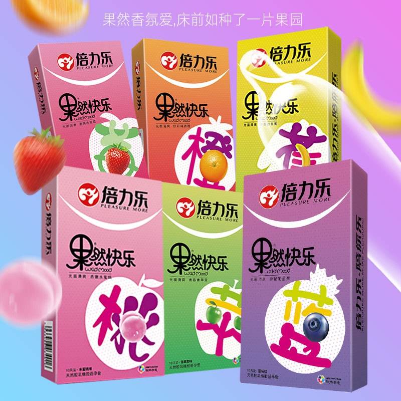Pleasure more fruit series condoms ถุงยางอนามัย กลิ่นผลไม้ แบบบางเพียง0.02มม ขนาด52มม กล่อง10ชิ้น