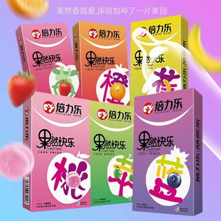 Pleasure more fruit series condoms ถุงยางอนามัย กลิ่นผลไม้ แบบบางเพียง0.02มม ขนาด52มม กล่อง10ชิ้น