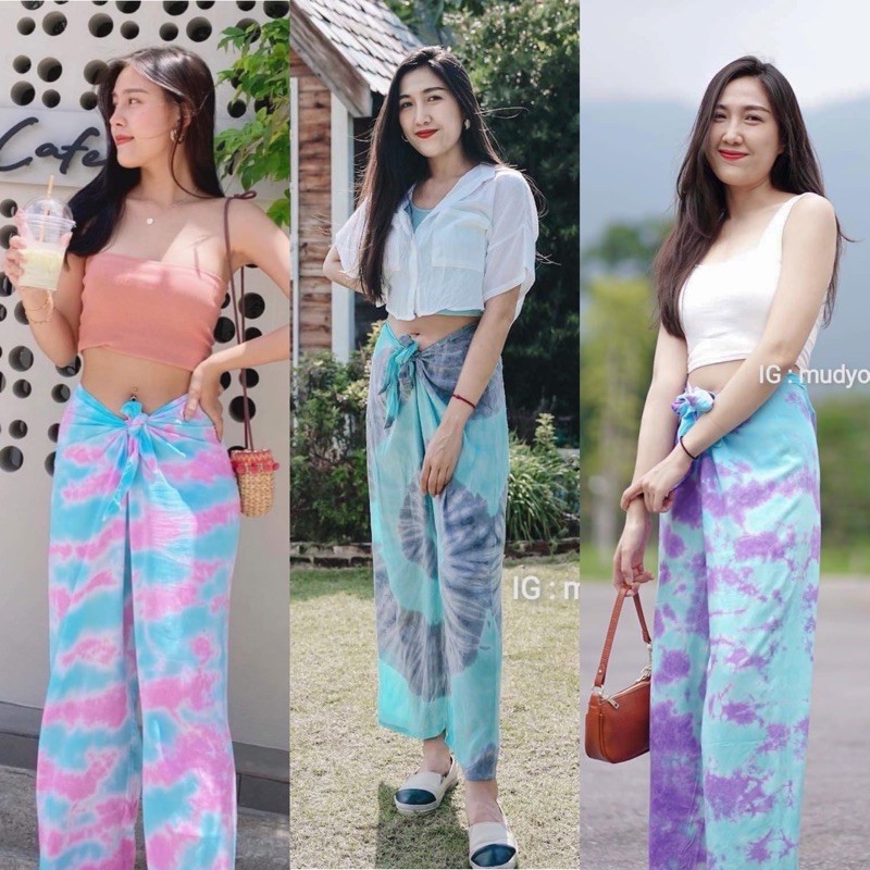กางเกงมัดย้อมขายาว ผู้หญิง ชุดมัดย้อม ชุดกางเกง