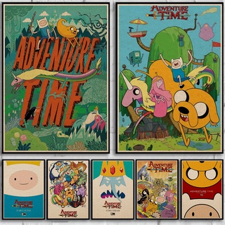 โปสเตอร์กระดาษคราฟท์ ลายแอนิเมชั่น Adventure Time with Finn and Jake Season สไตล์เรโทร คุณภาพสูง สําหรับเด็ก ตกแต่งบ้าน