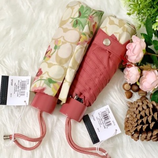 ร่มเล็ก COACH MINI UMBRELLA IN SIGNATURE LILY BOUQUET PRINT #F75788 ลายซีสีครีม ดอกไม้ชมพู