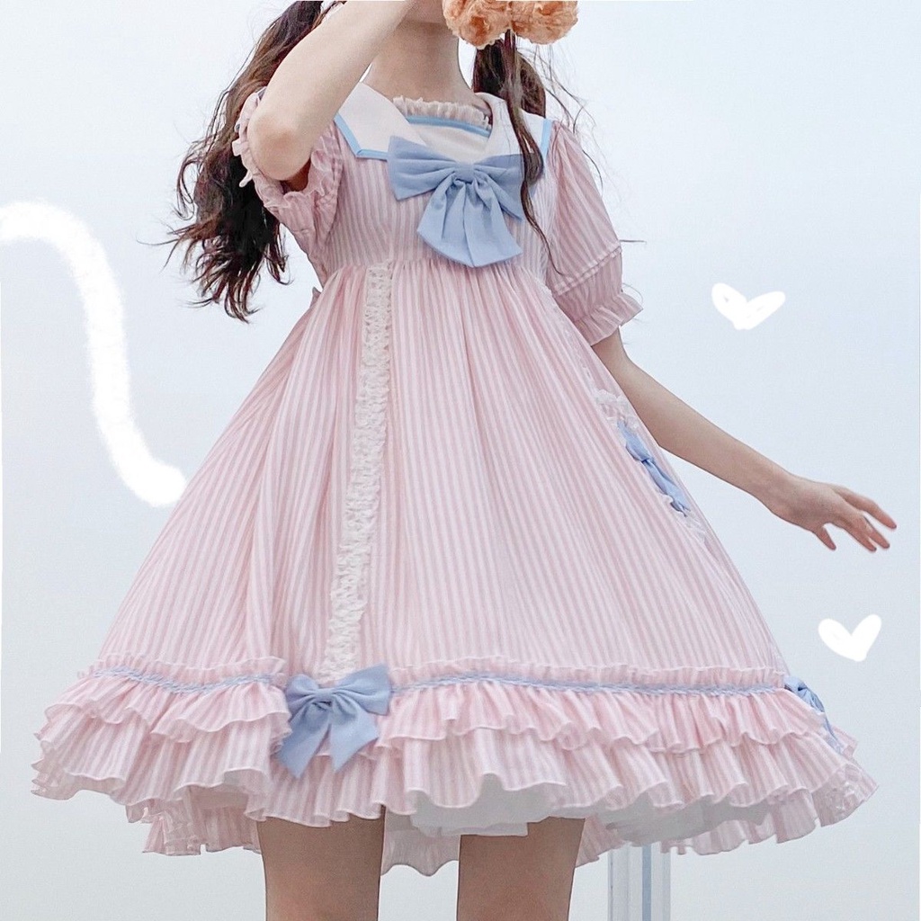ชุดโลลิต้า🍓M~4XL เดรสไซส์ใหญ่ LOLITA กระโปรงยูนิฟอร์ม JKญี่ปุ่น คอปกกะลาสี กระโปรงโลลิน่ารัก หวานๆ น