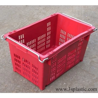 ลังพลาสติกหูเหล็ก 25kg. ขนาด 38 x 59 x 33 cm. เกรดบรรทุกหนัก (1 คำสั่งซื้อไม่เกิน 10 ใบ)