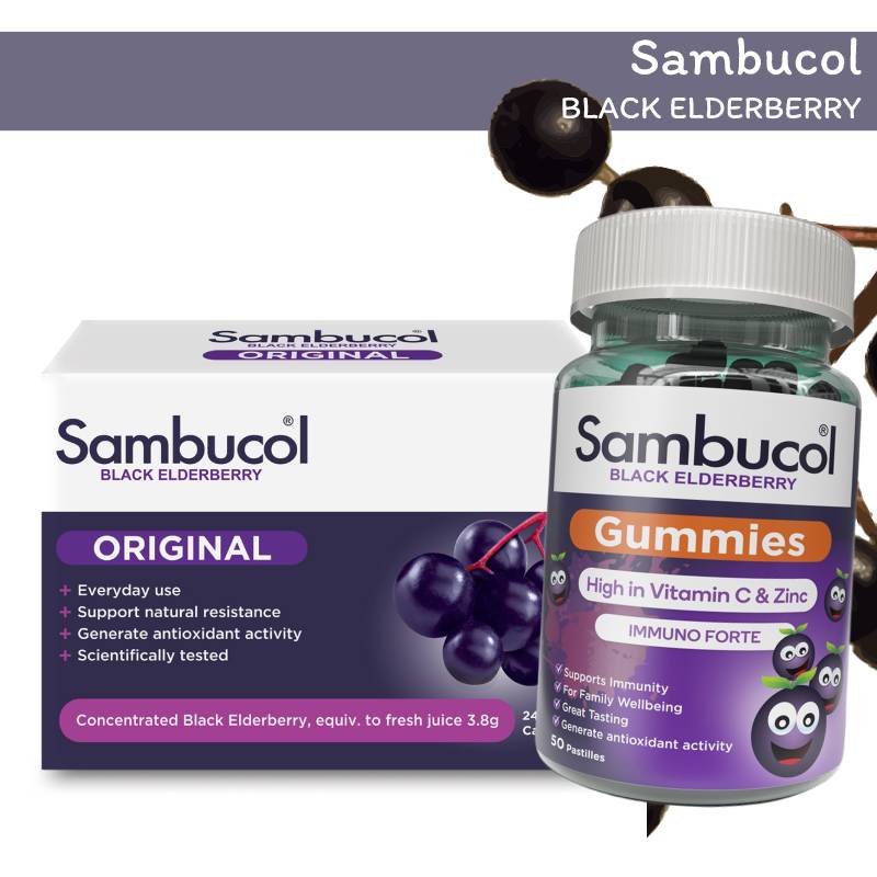 ( ของแท้ 100% ) Sambucol black elderberry แซมบูคอล แบล็ค เอลเดอร์เบอรี่ (ผลิตภัณฑ์เสริมอาหาร)