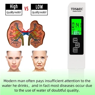 Kiprun เครื่องทดสอบคุณภาพน้ําดิจิทัล แบบพกพา 3 In1 TDS Temp EC 0-9990ppm ​เครื่องมือวัดความบริสุทธิ์ของน้ํา