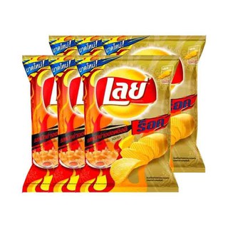 เลย์ร็อค มันฝรั่งทอดกรอบ รสปลาหมึกย่างฮอตชิลลี่ 50 กรัม x 6 ซอง Lays Rock Potato Crisp Hot Chilli Squid Flavor 50 grams