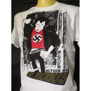 เสื้อยืดพิมพ์ลายเสื้อวงนำเข้า Action Man Sid Vicious Sex Pistols London Punk Rock Retro Style Vintage T-Shirtรหัสเต็มS-3